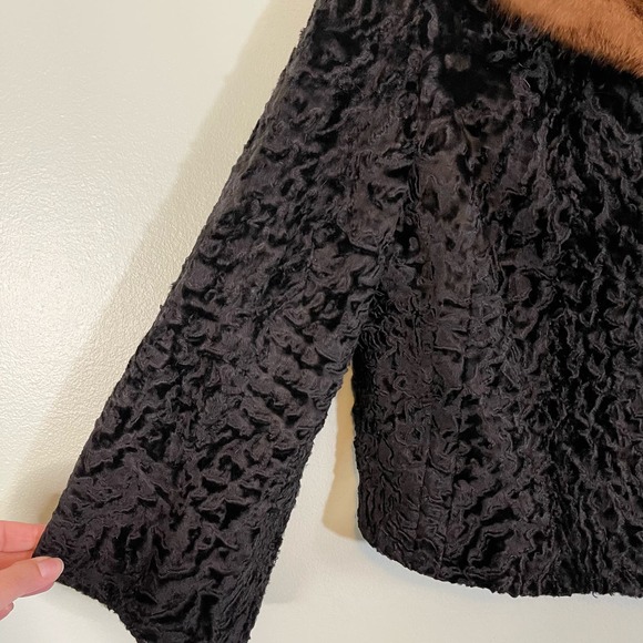 Vintage LEWIS BROS. FURS BROOKLYN Womens Black Fur Crop Winter Jacket Size M/L - Picture 6 of 10